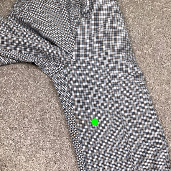 Vintage Trousers Mens 32W 29L Blue Tan Micro Check Plaid Flat Front High Rise - Picture 7 of 13